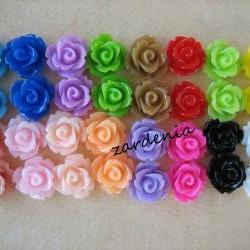 32PCS - Mini Rose Flower Cabochons - 10mm - Resin - Autumn 2012 Sampler - Cabochons by ZARDENIA