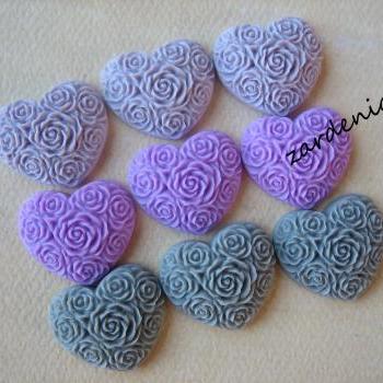9PCS - Heart Flower Cabochons - Resin - Lilac, Lavender and Gray Mix - 19x21mm - Cabochons by ZARDENIA
