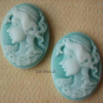 2PCS - Oval Lady Cameos - Mint - 24x18x5mm